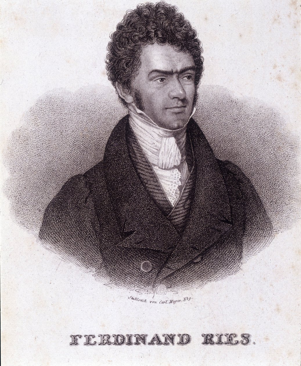 Portrét Ferdinanda Riese (1784 - 1838) německý skladatel a klavírista. Rytina 19. století. od Unknown artist