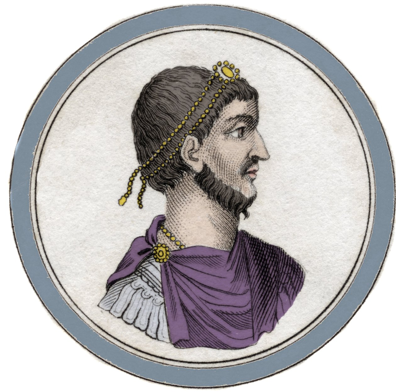 Portrét Flavia Claudia Juliana (331-363), jménem Julian Apostata, nazývaný také Julian Filozof nebo Julian II nebo Julian Císař. Rytina 19. století. od Unknown artist