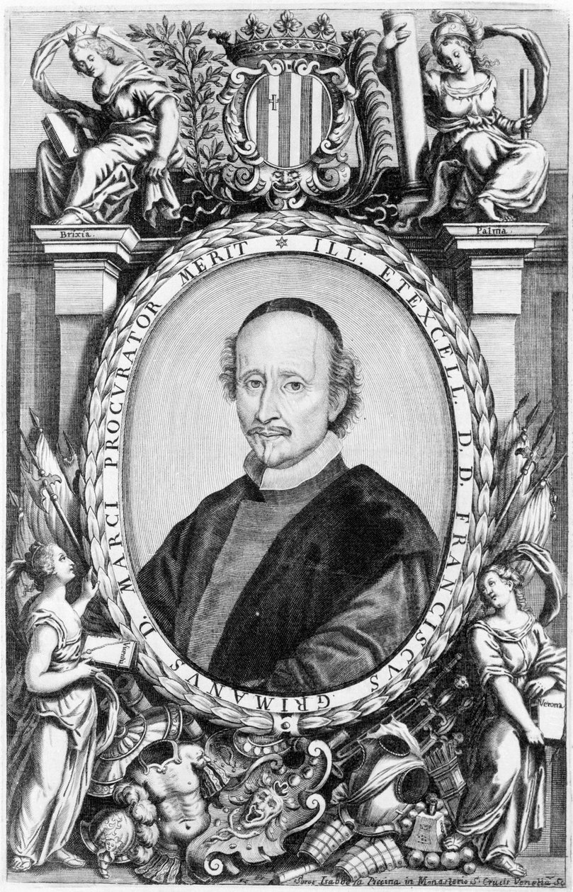 Portrét Francesca Grimaniho, benátského církevního ze 16. století. Byl biskupem a patriarchou Benátek. Rytina od Unknown artist