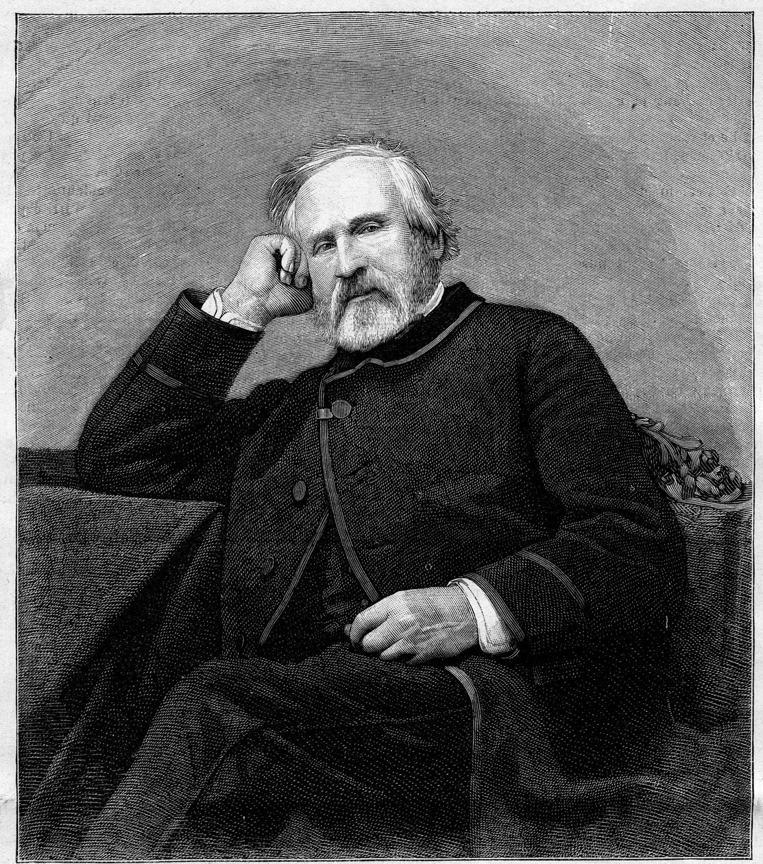 Portrét Francoise Auguste Biarda (1798-1882), francouzského malíře. Rytina v „“ Le Monde Illustré““ č. 1318 z 1. července 1882. od Unknown artist