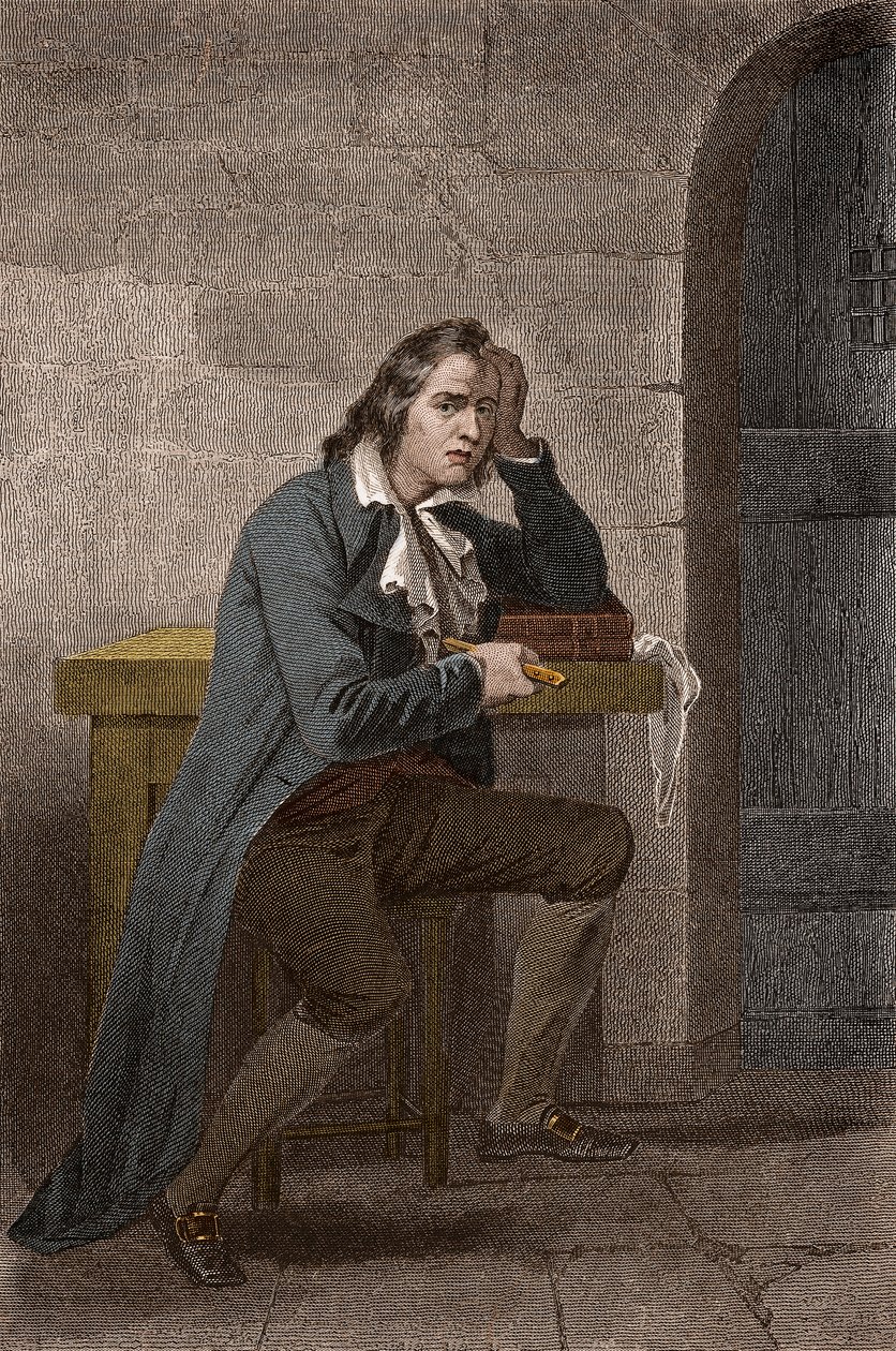 Portrét Francoise Babeufa dit Gracchus (1760-1797), francouzského revolucionáře, bodajícího se - Anonymní rytina od Unknown artist