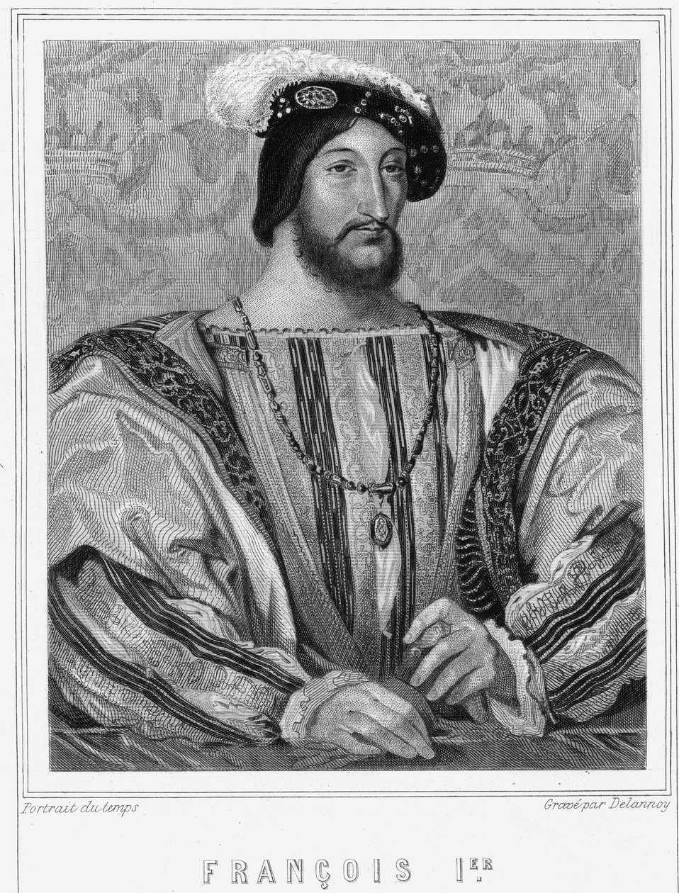 Portrét Františka I. (1494 - 1547), francouzského krále - v „Histoire des Français““ od Lavallée, rytina, sd. od Unknown artist
