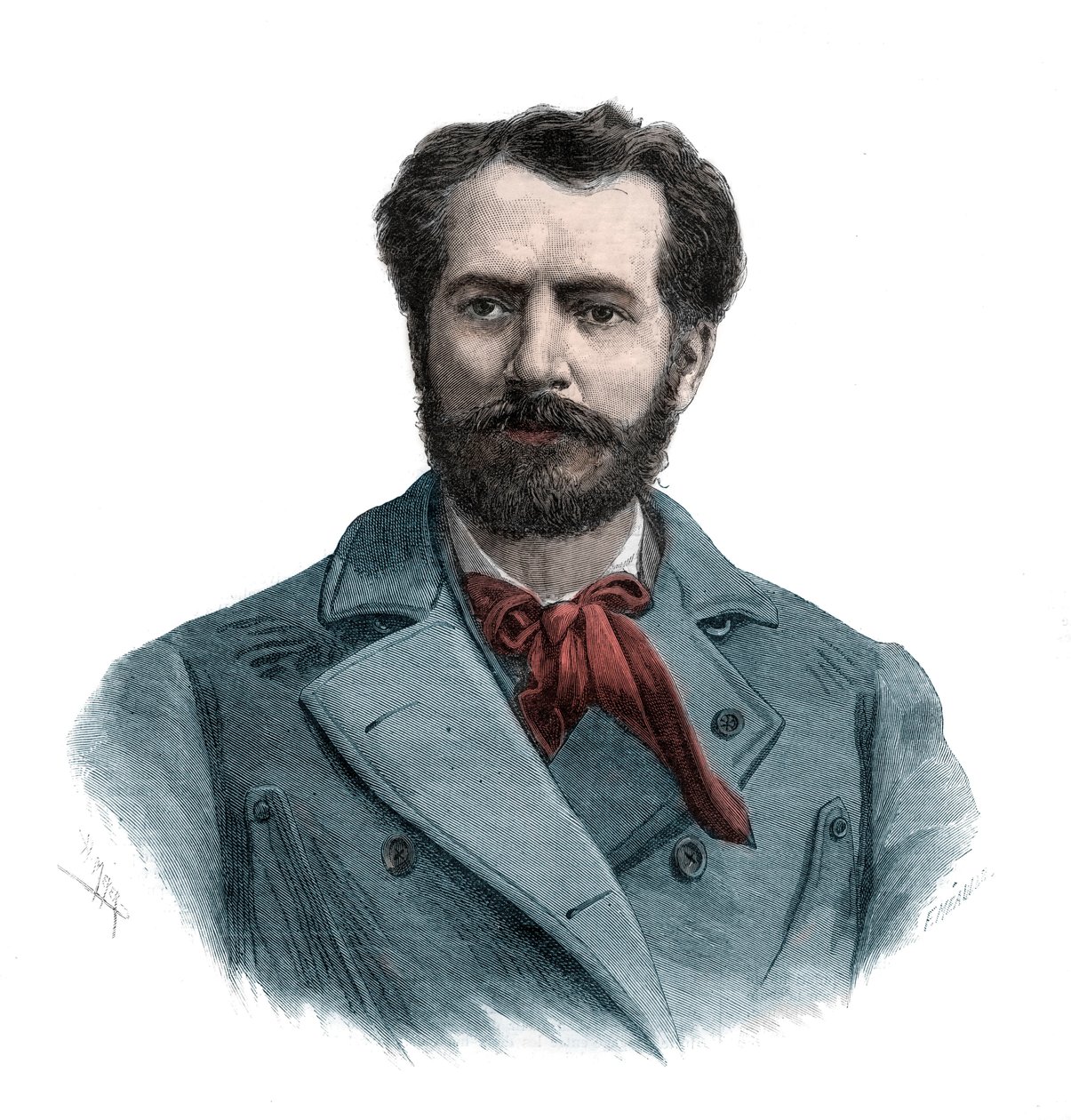 Portrét Frederica Auguste Bartholdiho (1834-1904), francouzského sochaře - rytina 1883 od Unknown artist
