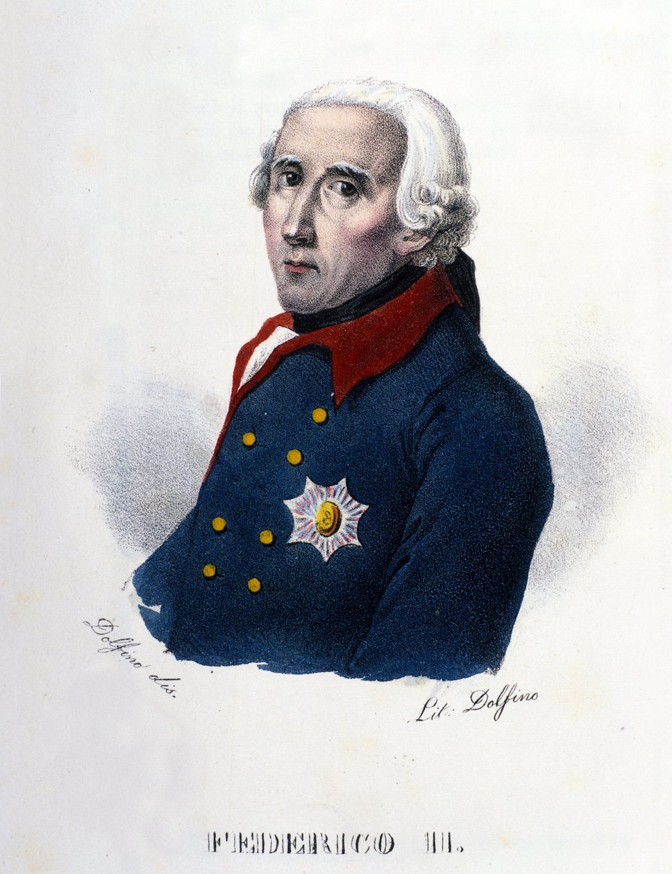 Portrét Fridricha II Pruského (1712-1786) známého jako Fridrich Veliký. Rytina 19. století. . od Unknown artist