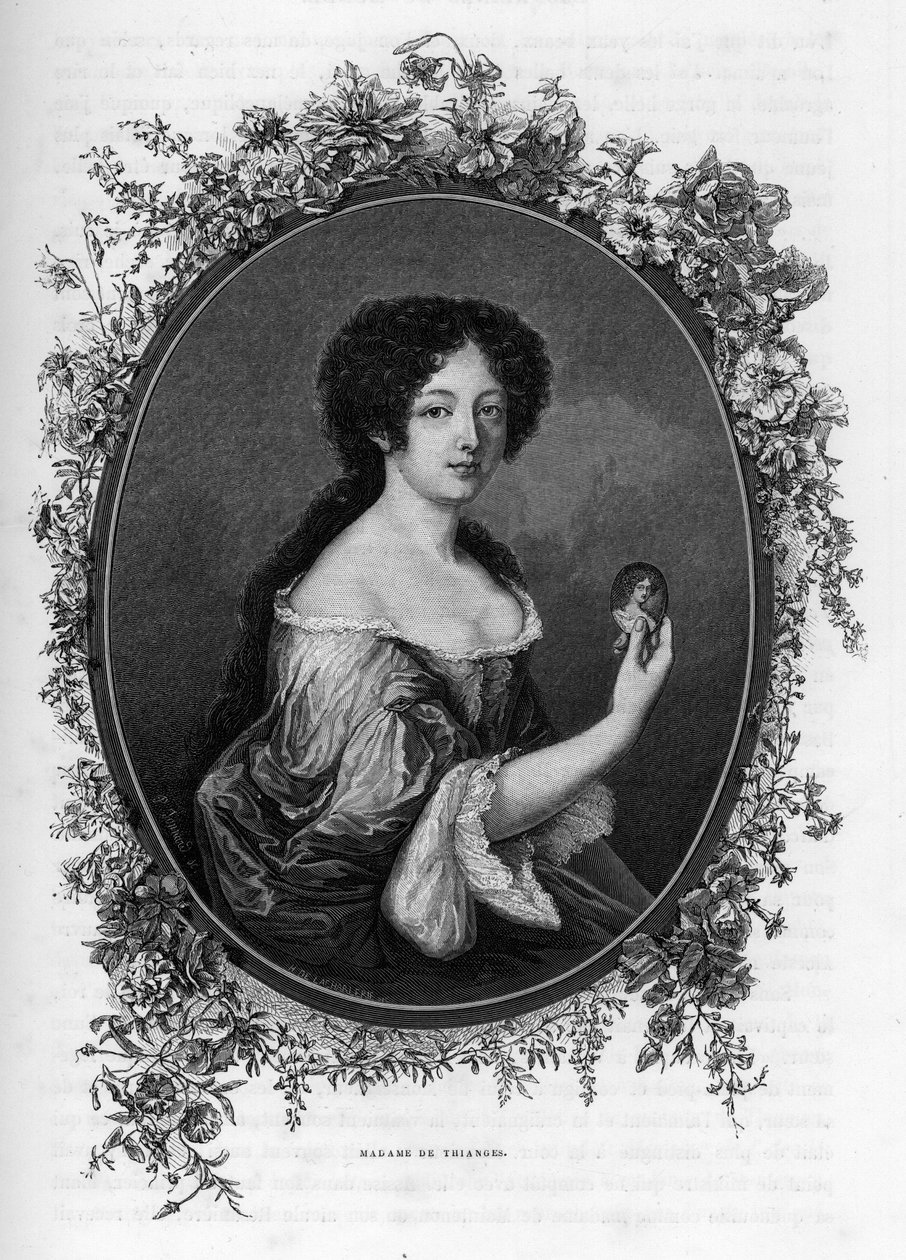 Portrét Gabrielle de Rochechouart de Mortemart, markýze de Thianges (1633-1693), francouzské aristokratky - rytina z roku 1862 v „“The Queens of the World”” od našich prvních spisovatelů. Kniha vydaná pod vedením J. G. D. ARMENGAUDA. od Unknown artist