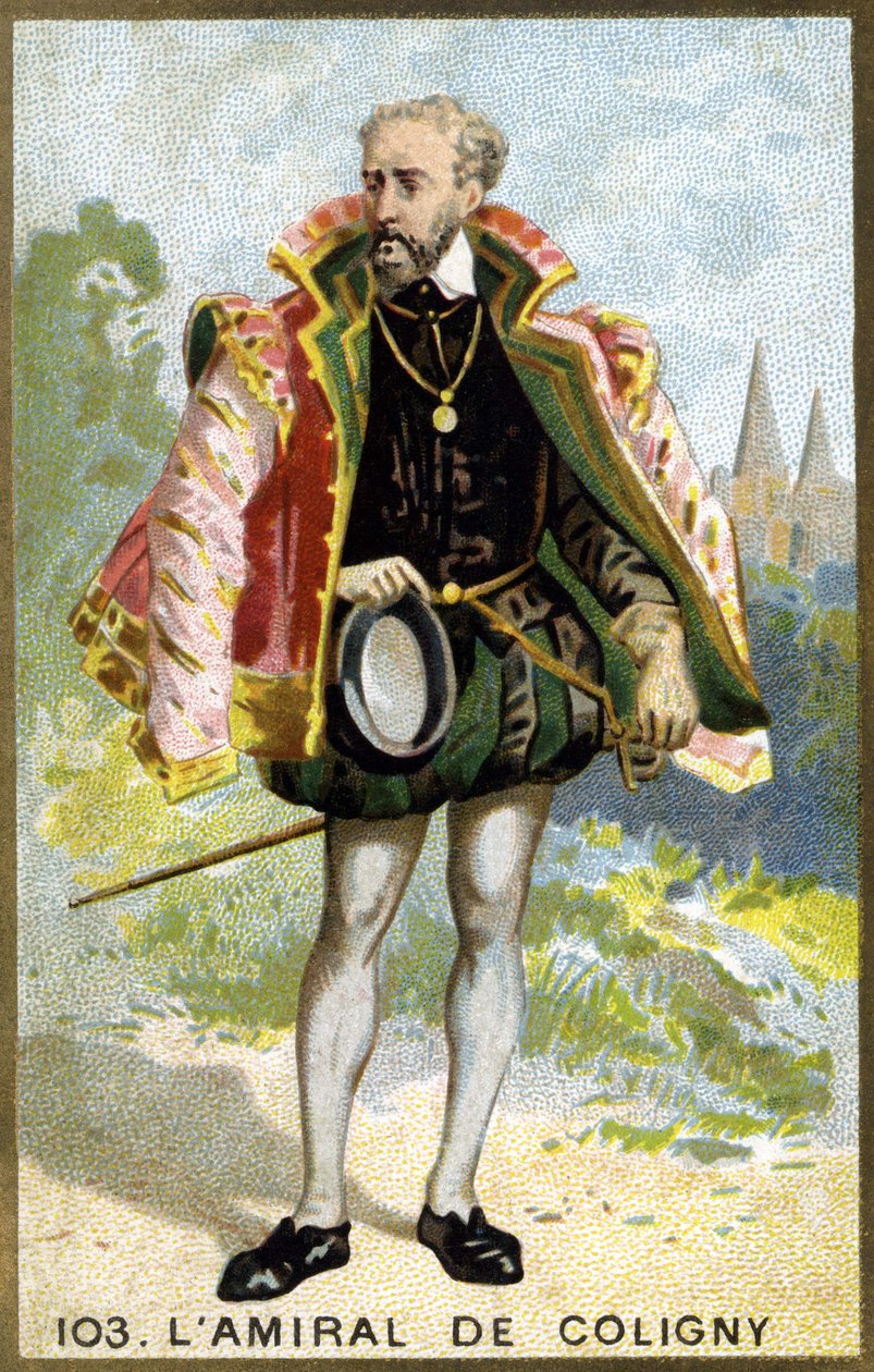 Portrét Gaspard de Châtillon, Sire de Coligny (1519 - 1572), admirál Francie. Chromolitografie 19. století. od Unknown artist