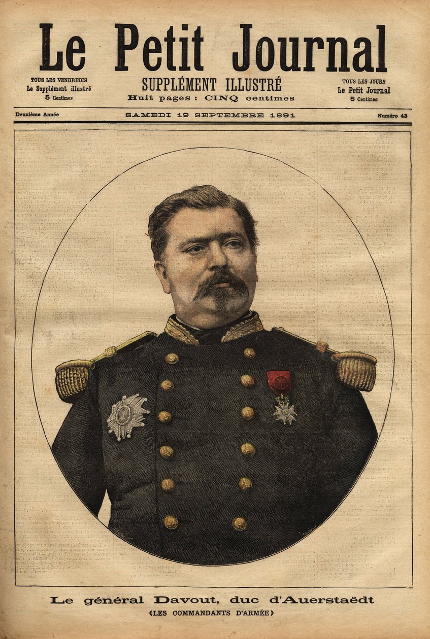 Portrét generála Leopolda Davouta, vévody z Auerstaedtu (1829-1904), náčelníka štábu francouzské Armee, který se podílel na katastrofě francouzsko-pruské války (1870) Napoleona III. (1808-1873). Rytina v „“ Le petit journal“ 17/09/1891. Selva c od Unknown artist