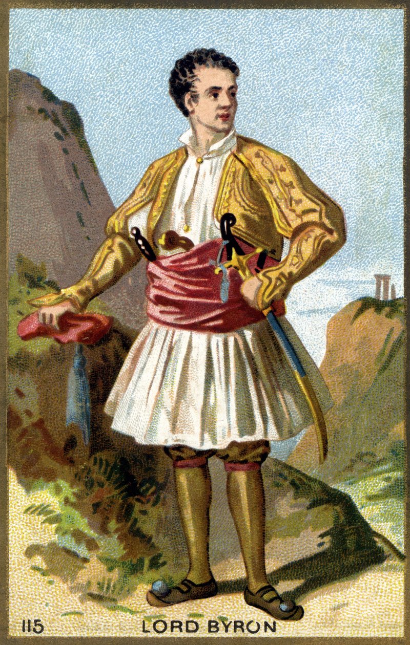 Portrét George Gordona Noela, 6. barona Byrona, lorda Byrona (1788 - 1824) v řečtině. Chromolitografie 19. století. od Unknown artist