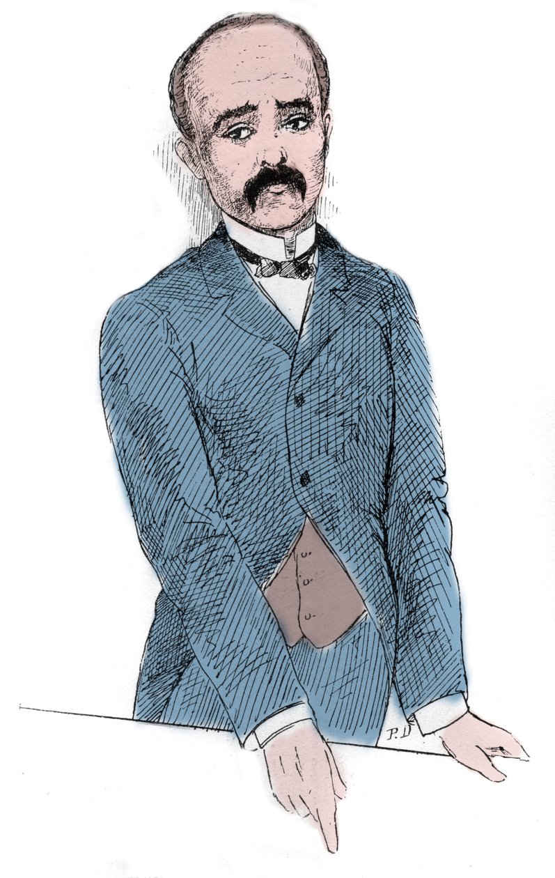 Portrét Georgese Benjamina Clemenceaua (1841-1929) francouzského politika během diskusí o otázce Tonkina a Francie. Gravírování v „“Le Monde Illustré““ od Unknown artist
