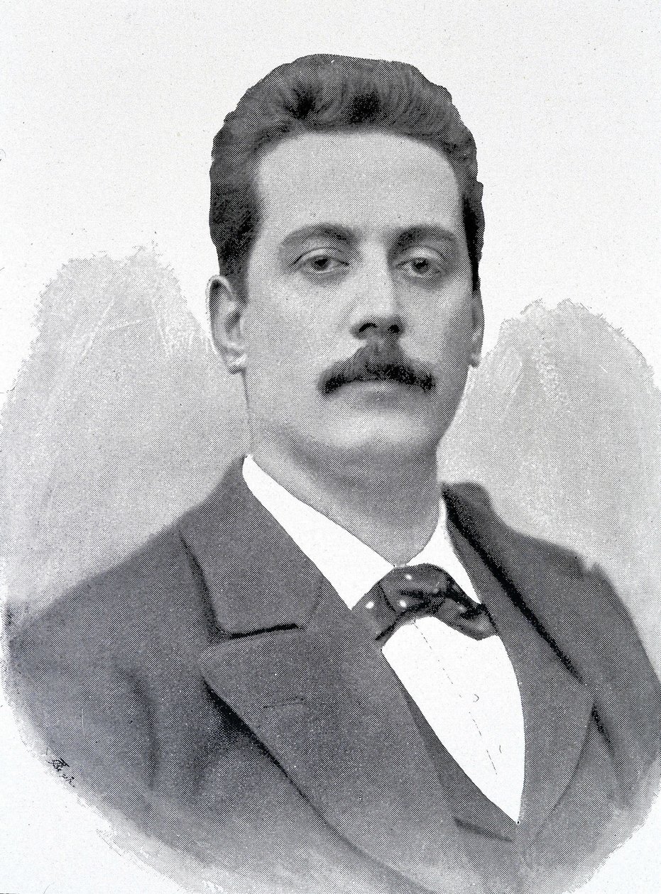 Portrét Giacoma Pucciniho, italského skladatele (1858-1924), rytina 19. století. od Unknown artist