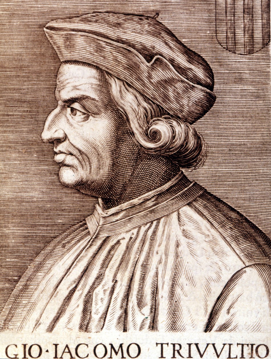 Portrét Giangiacoma Trivulzia (maršála Trivulce) markýze de Vigevano ve francouzském Trivulce. Maršál Francie (1448 až 1518). Rytina 17. století od Unknown artist