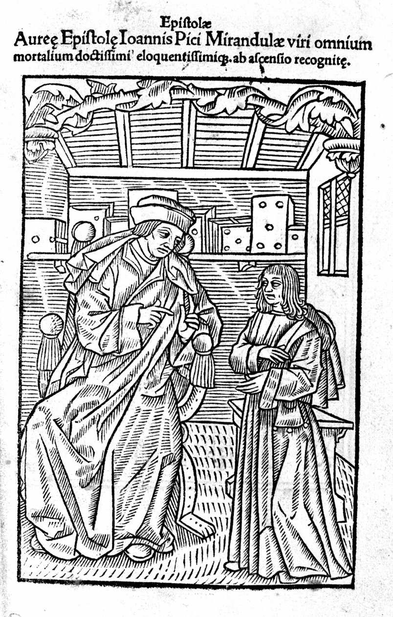 Portrét Giovanni Pico della Mirandola (Jean Pic de la Mirandole). Titulní strana "" Zlaté epištoly "" od Unknown artist
