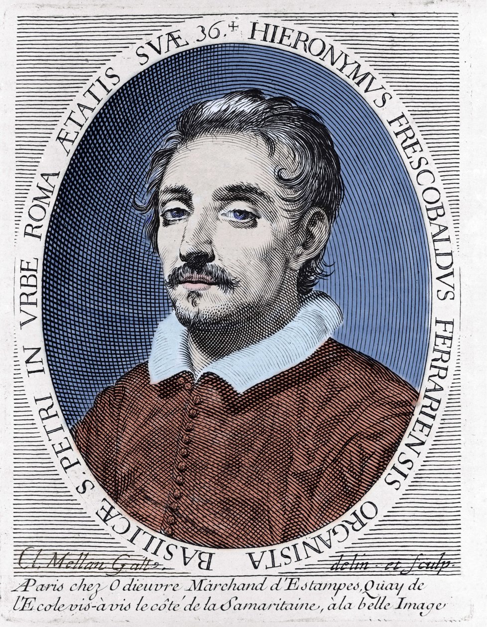 Portrét Girolama (nebo Gerolama) Frescobaldi (1583 - 1643) italský skladatel. od Unknown artist