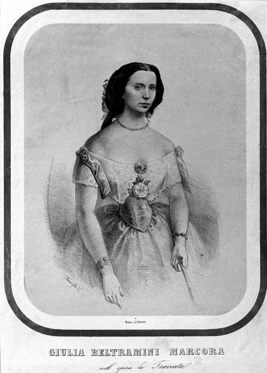Portrét Giulie Beltramini Marcora v „La traviata““ od Giuseppe Verdiho. Litografie z konce 19. století. od Unknown artist