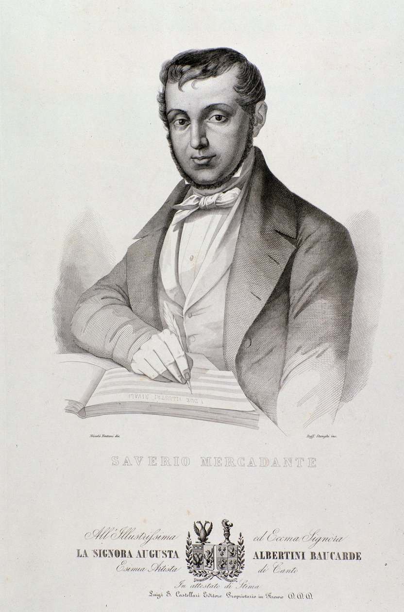 Portrét Giuseppe Saverio Mercadante (1795-1870), italský skladatel litografie. 19. století. Bologna, občanské muzeum hudby od Unknown artist