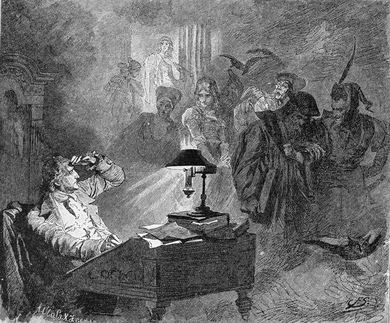 Portrét Goetha obklopeného Faustovými znaky Rytina od Unknown artist