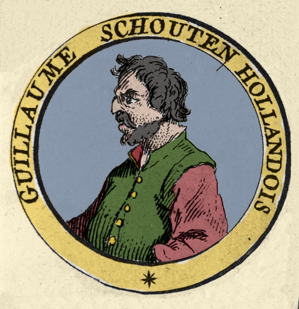 Portrét Guillauma (Willem Cornelisz) Schouten (nebo Schoutten) (1567-1625) holandský mořeplavec. Rytina 19. století od Unknown artist