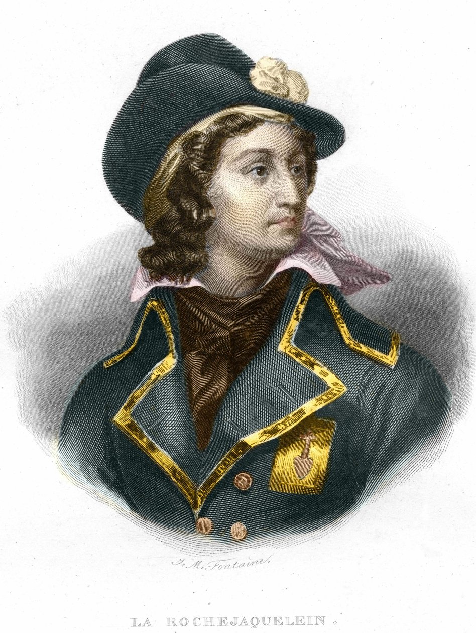 Portrét Henri du Vergier, hrabě z La Rochejaquelein (nebo Verger de La Rochejacquelein) (1772-1794), rytina General Vendeen z roku 1854 od Unknown artist