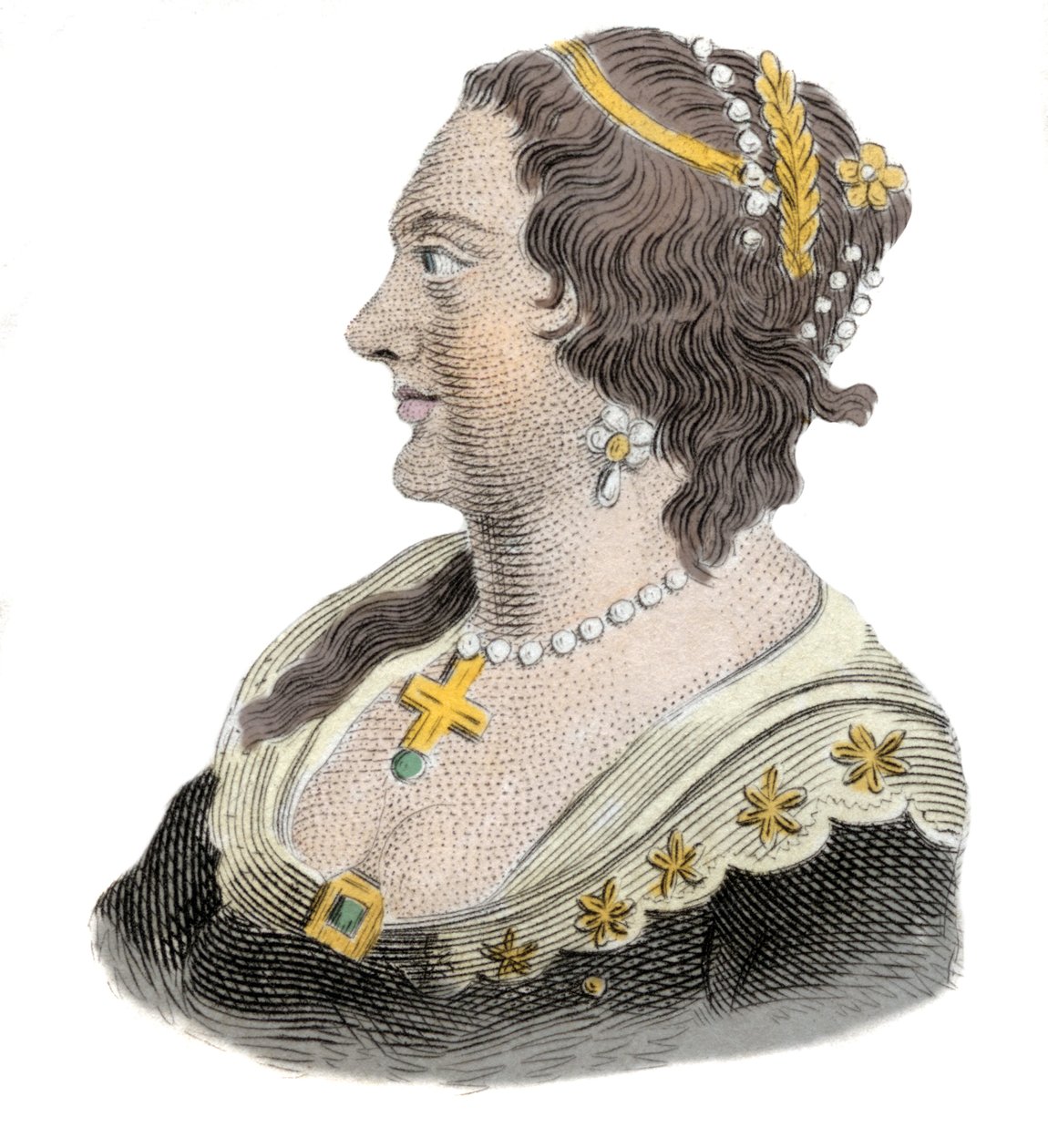 Portrét Henriette Marie z Francie (1609-1669), královny choti Anglie. Rytina 19. století od Unknown artist