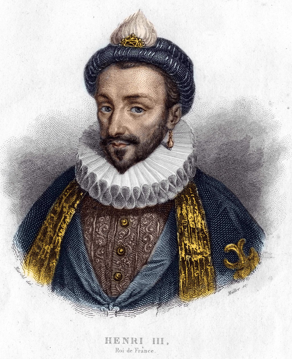 Portrét Jindřicha III. (1551 - 1589), francouzského krále, rytina 19. století od Unknown artist