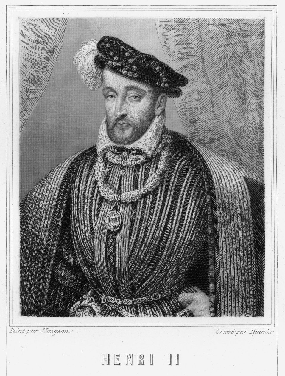 Portrét Jindřicha II. (1519 - 1559), krále Francie - v „Histoire des Français““ od Lavallée, rytina, sd. od Unknown artist