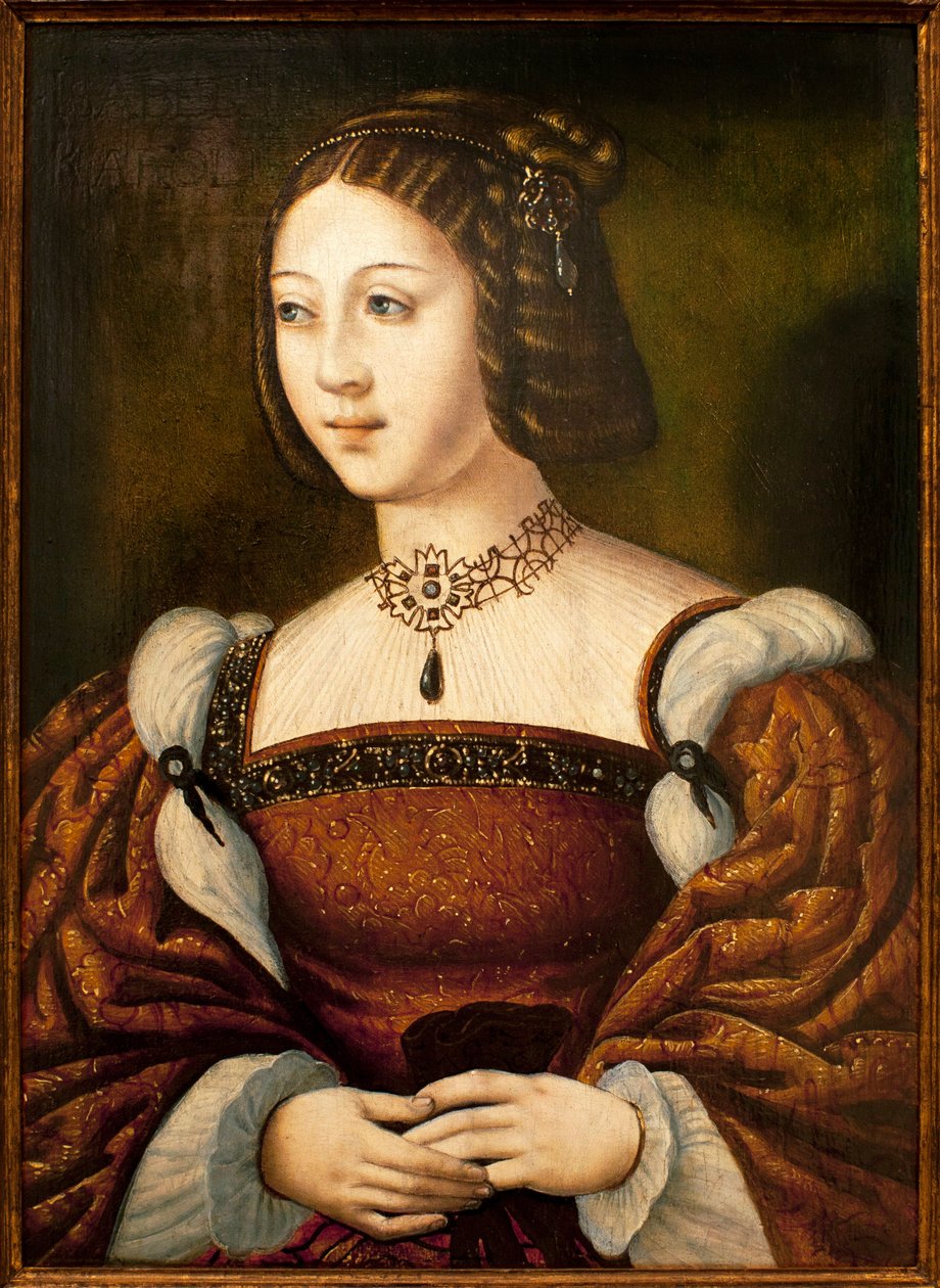 Portrét Isabely Portugalské (1503-1539) - Obraz anonymního mistra sd cca 1526, olej na dřevě 40 x 29 cm, polovina 16. století (Portrét Isabely de Portugal, od neznámého mistra, olej na panelu, střed ze 16. století) - Muzeum An od Unknown artist