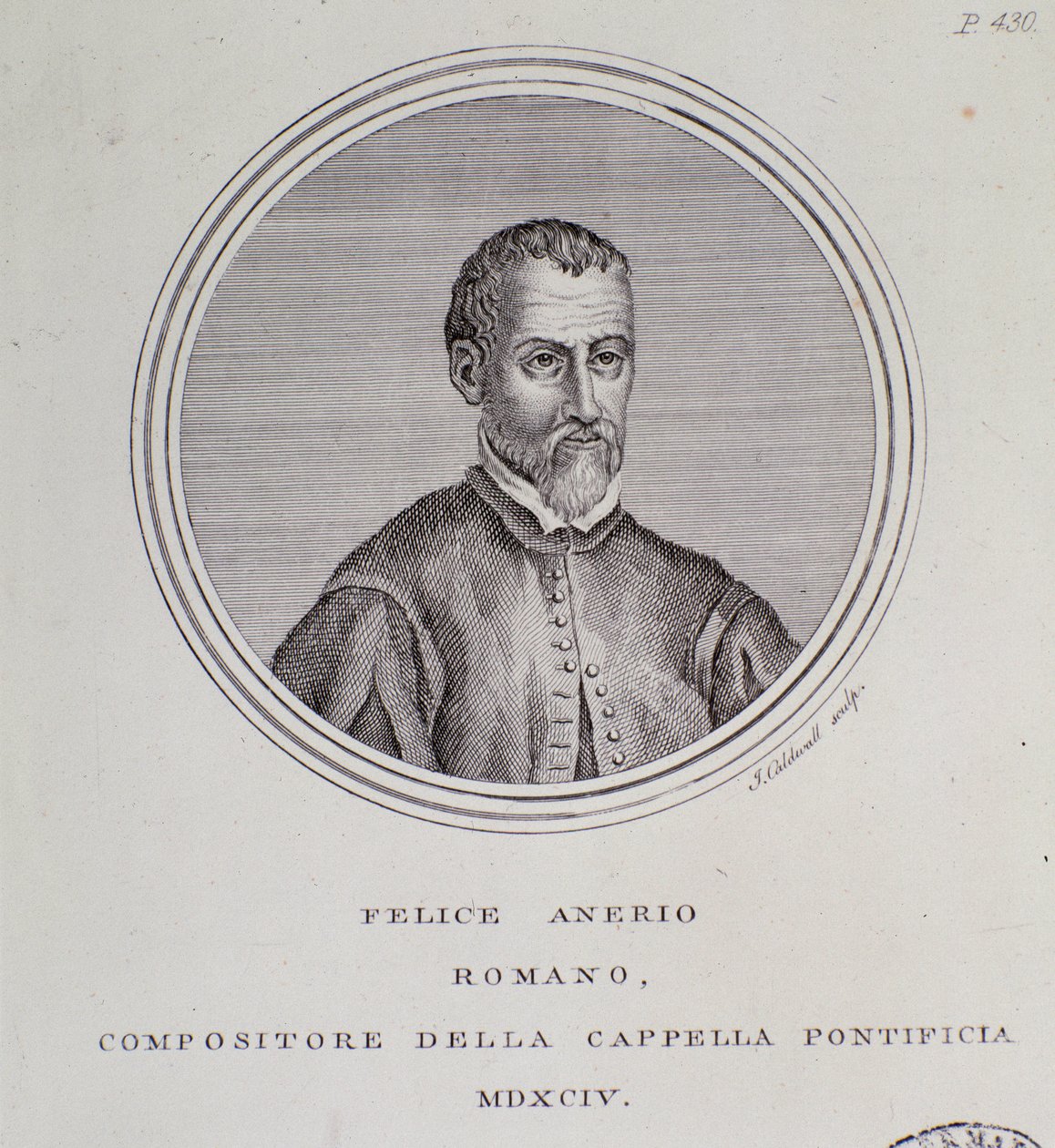 Portrét italského skladatele Felice Aneria (rytina od Unknown artist