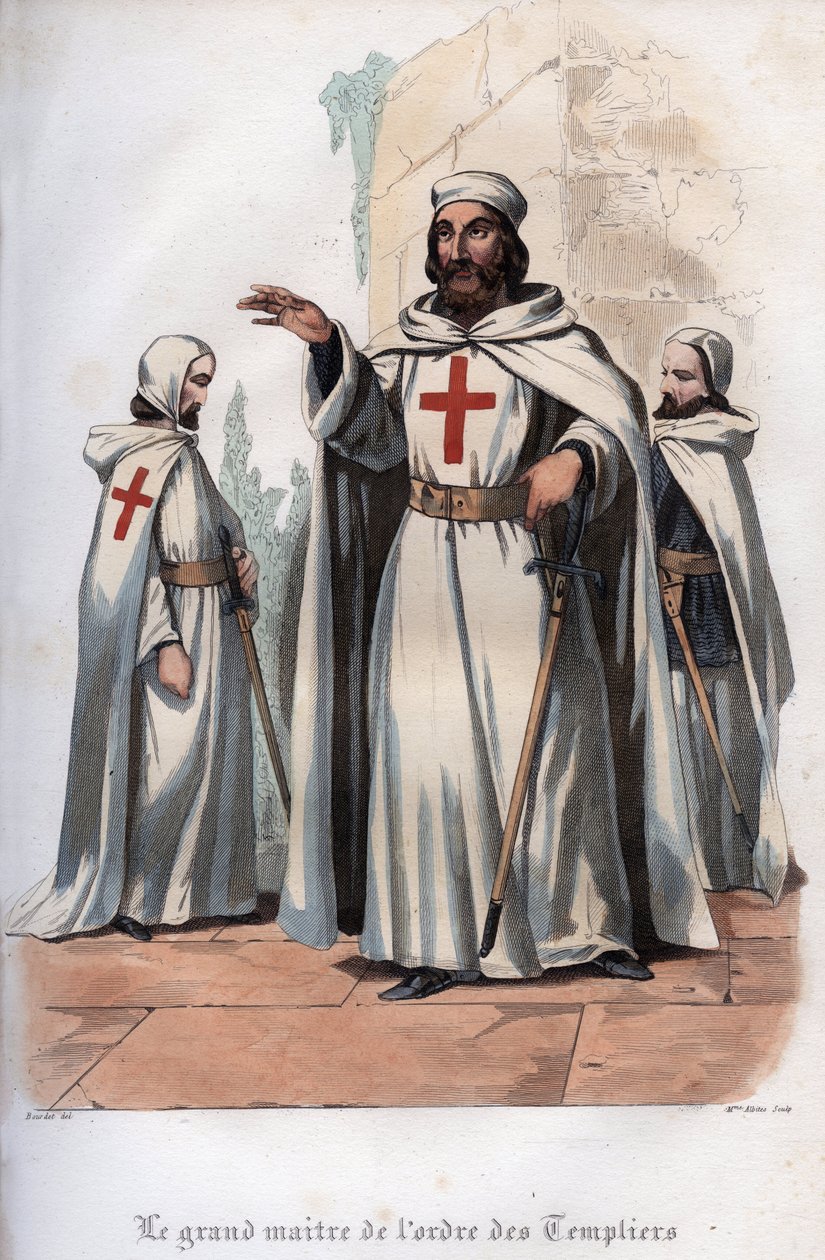 Portrét Jakuba z Molay (Jacques de Molay) (Molai) (1243-1314), velmistra templářských rytířů. Rytina z roku 1842 v „Histoire des Popes““ od Maurice Lachatre. Soukromá sbírka. od Unknown artist