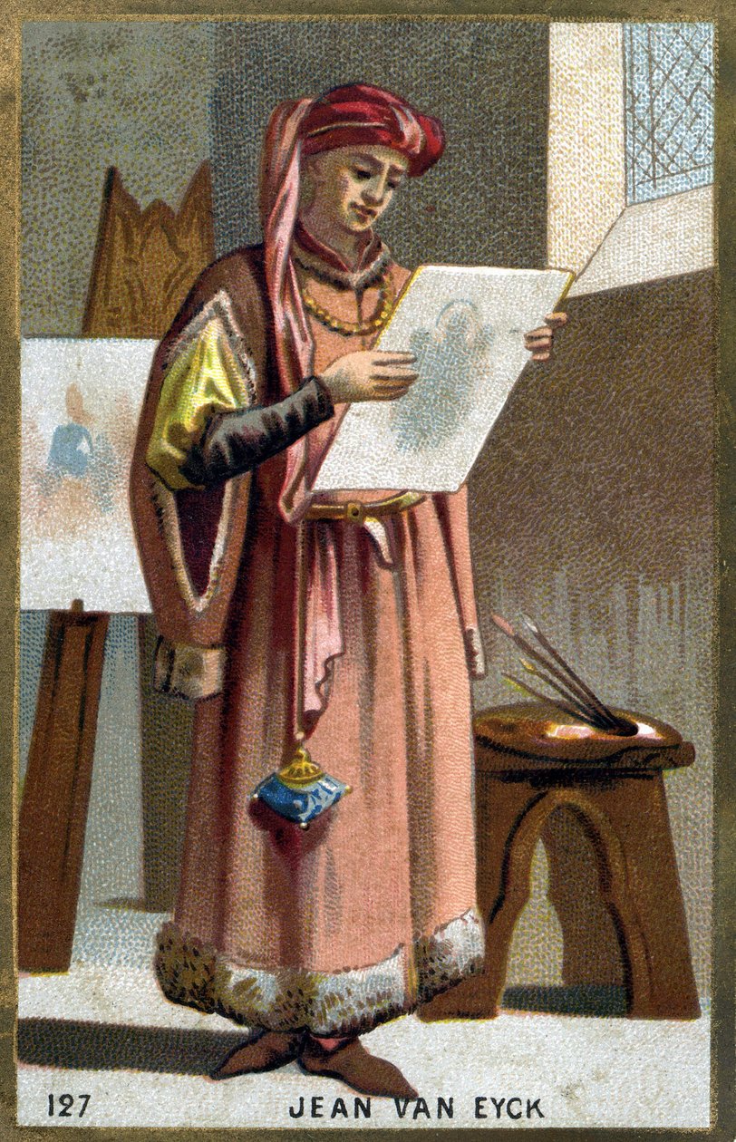 Portrét Jana Van Eycka (1390 -1441) vlámský malíř - čelenka liripipiona. Chromolitografie 19. století. od Unknown artist