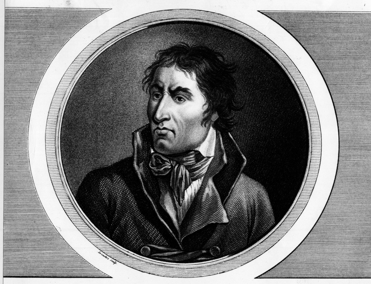 Portrét Jeana Baptista Carriera (1756 - 1794), francouzského politika. Rytina v „“ Kompletní sbírka historických obrazů francouzské revoluce, ve třech svazcích.“““ 1804. od Unknown artist