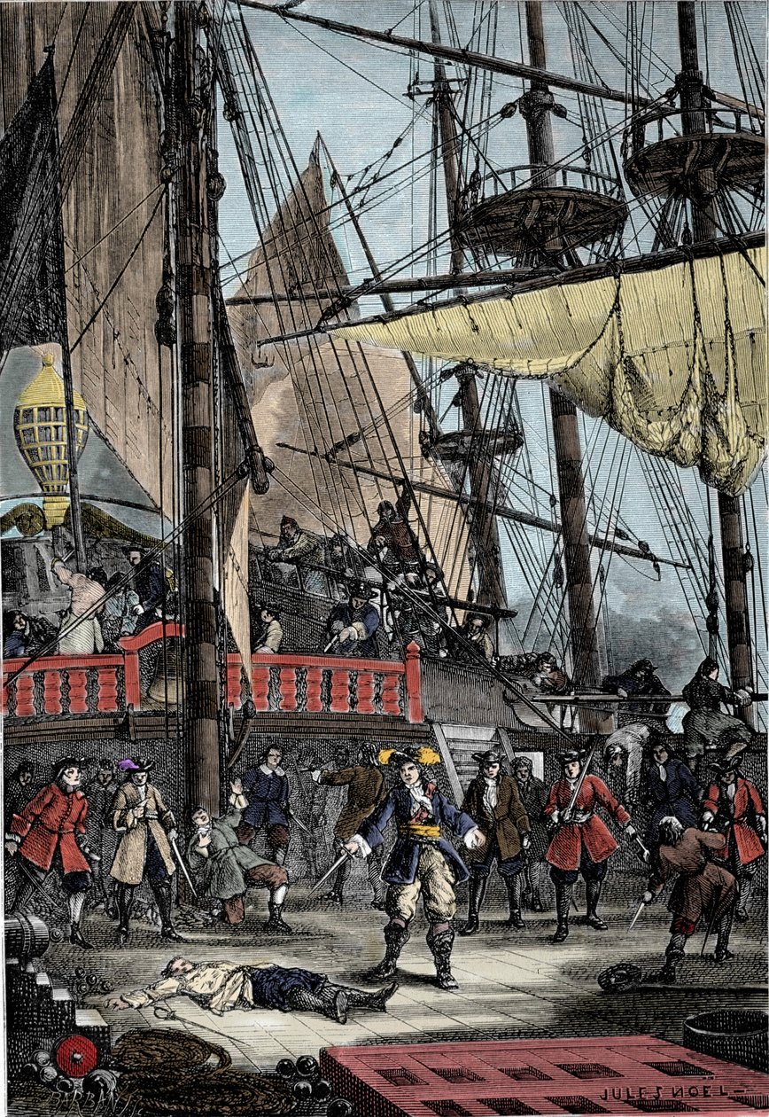 Portrét Jeana Barta (1650 - 1702), francouzského lupiče, zabíjí rukou holandského kapitána Neptunu. od Unknown artist