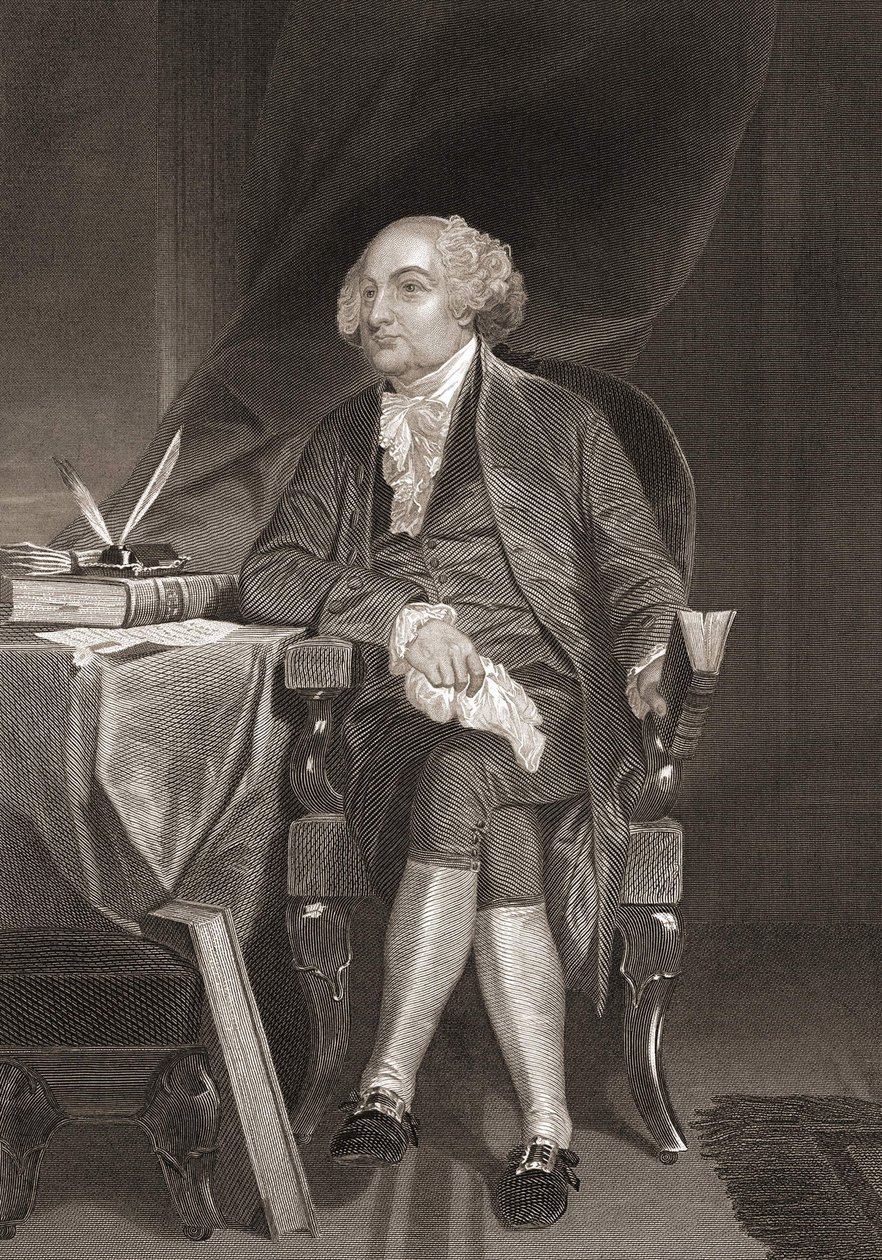 Portrét Johna Adamse (1735-1826), amerického státníka a druhého prezidenta Spojených států. Rytina 19. století od Unknown artist