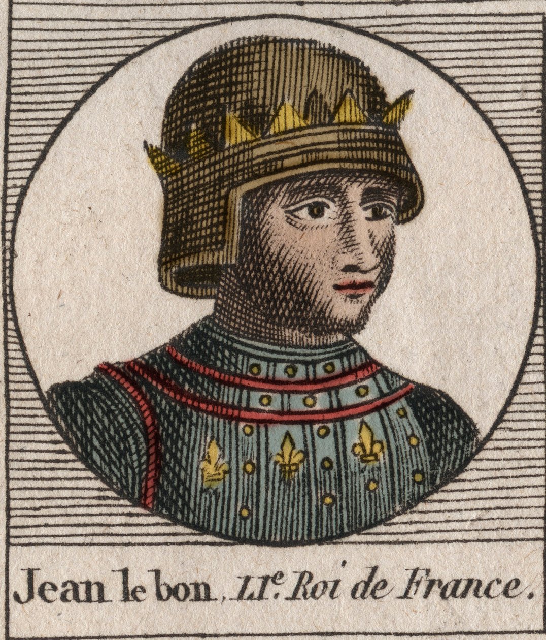 Portrét Jana II. Dobrého (1319-1364), francouzského krále – Portrét Jana II., „Dobrého“ (1319-64) Francouzského krále – rytina z „”Instruction sur l