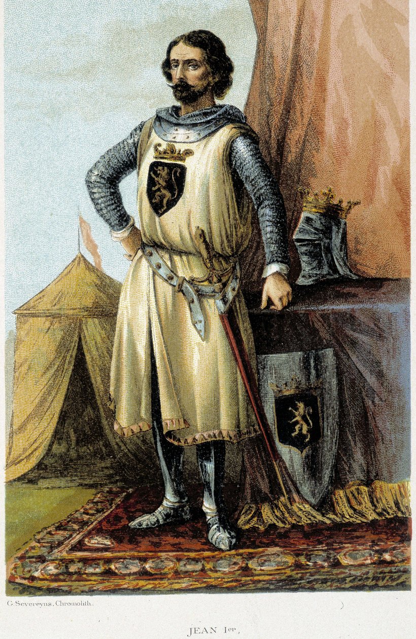 Portrét Jana I., známého jako Vítězný (1268-1294), vévoda z Brabantu. Chromolitografie 19. století. od Unknown artist
