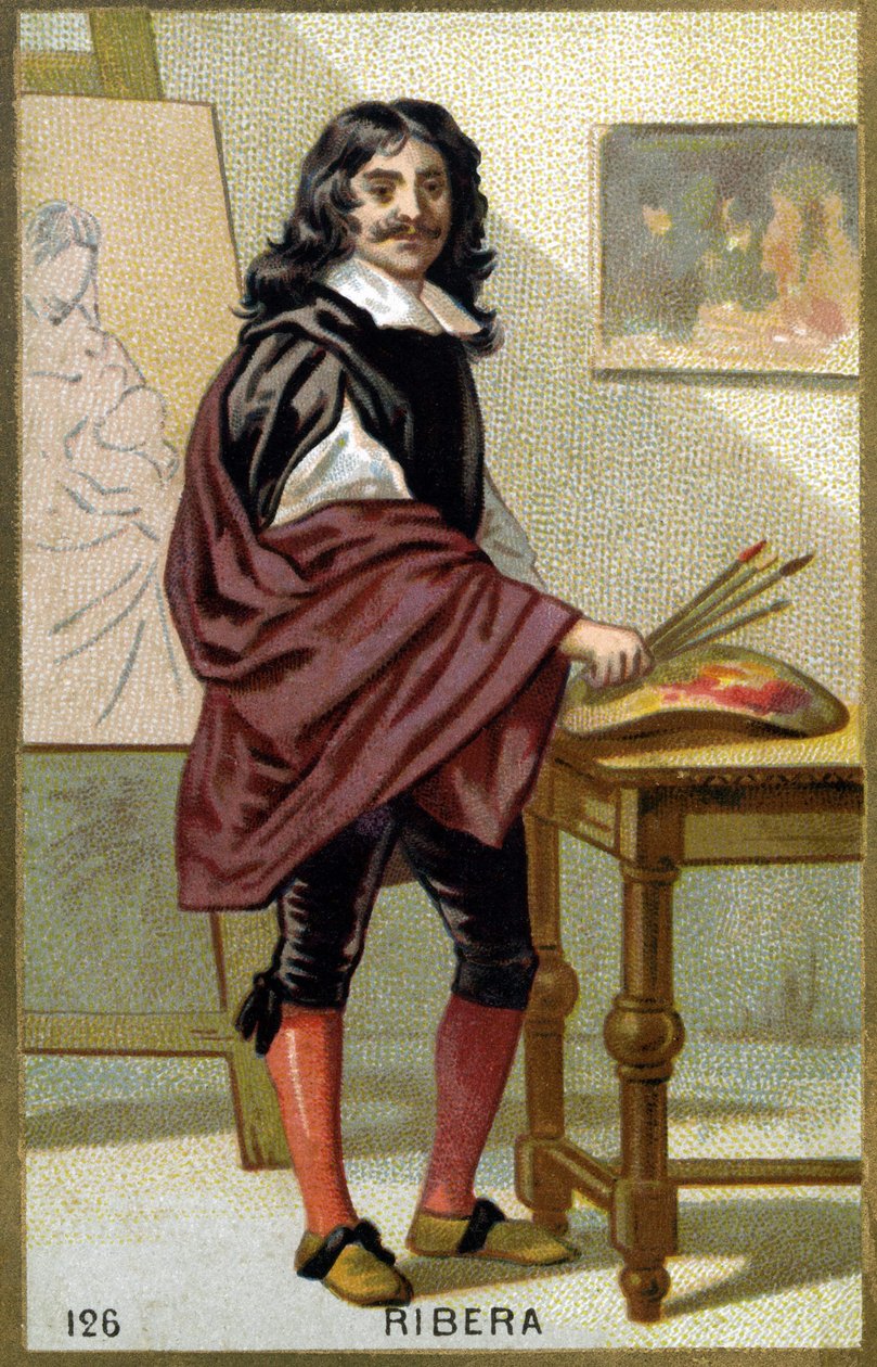 Portrét Jose de Ribera dit il Spagnoletto "Španěl"" (1591-1652), španělský malíř a rytec - Chromolitografie 19. století od Unknown artist