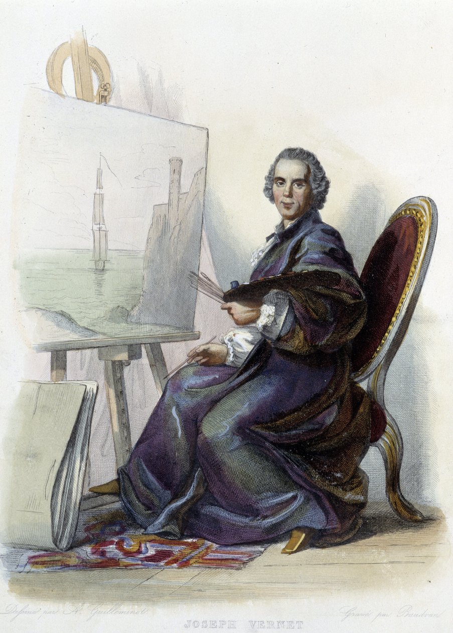 Portrét Josepha Verneta, francouzského malíře, karikaturisty a sochaře (1714 - 1789) - v „“Le Plutarque Français““, ed. Mennechet od Unknown artist
