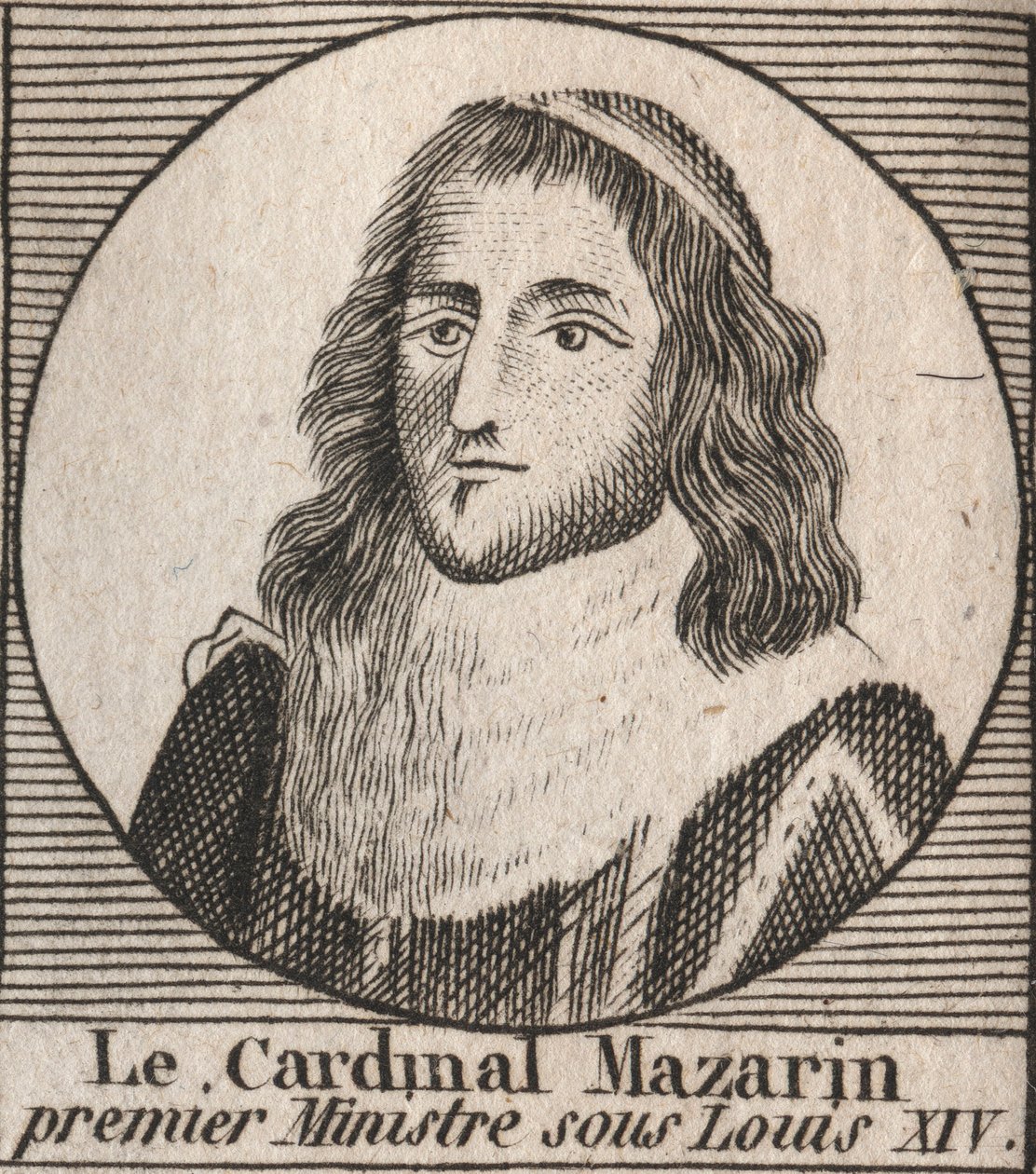 Portrét Julese Mazarina (1602-1661), známého jako kardinál Mazarin, předseda vlády za Ludvíka XIV. - Kardinál Mazarin sloužil jako hlavní ministr Ludvíka XIV. - rytina z „Instruction sur l