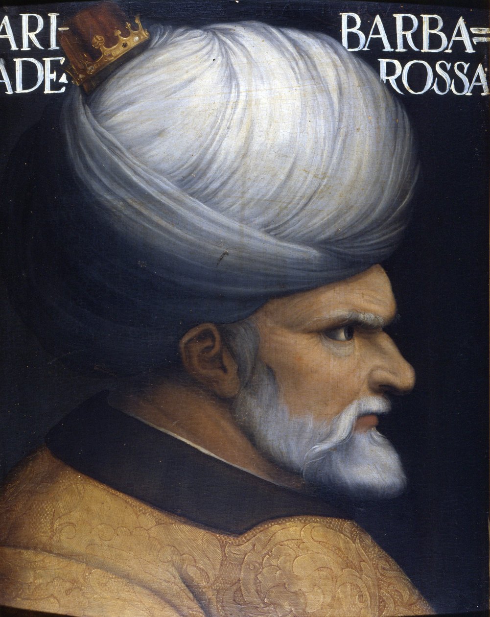 Portrét Khayra Al-Dina Barberousse (1476 -1546), zakladatele se svým bratrem Alžírského regentství, byl vazalem osmanského sultána a spojencem Francie proti Karlu V. Malba 16. století. Muzeum Uffizi, Florencie. od Unknown artist