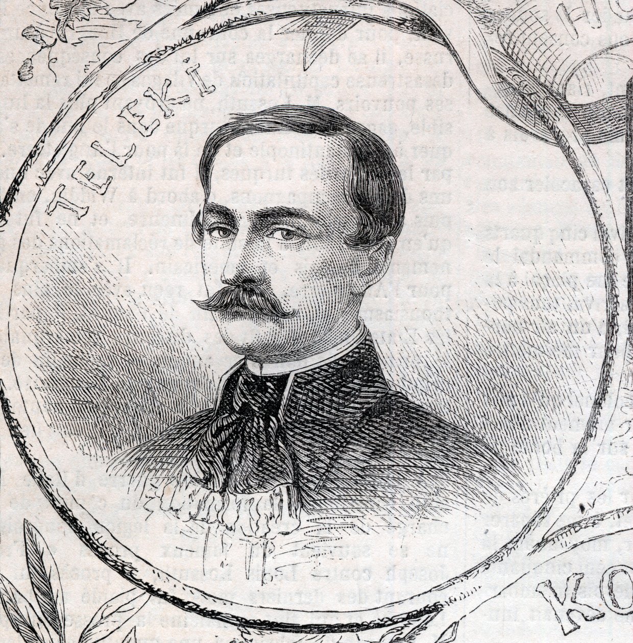 Portrét Laszlo Telekiho (1811-1861), maďarského spisovatele a politika - rytina v „“The Illustrous World““ od Unknown artist