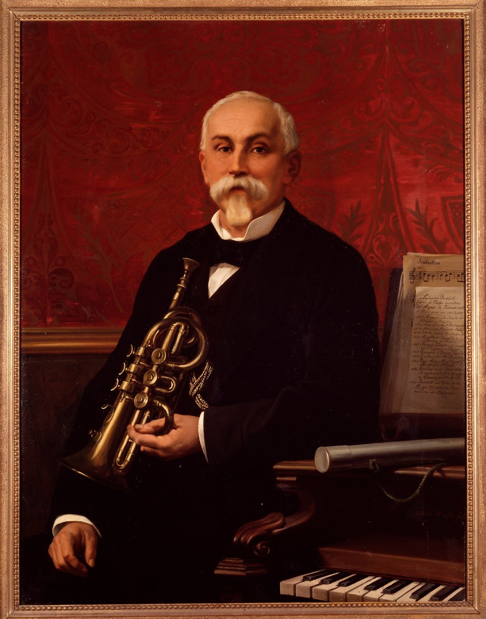 Portrét Lodovica Bortolottiho (19. století) italský hudebník Drží trubku. Anonymní malování. 19. století. Bologna, občanské bibliografické muzeum od Unknown artist