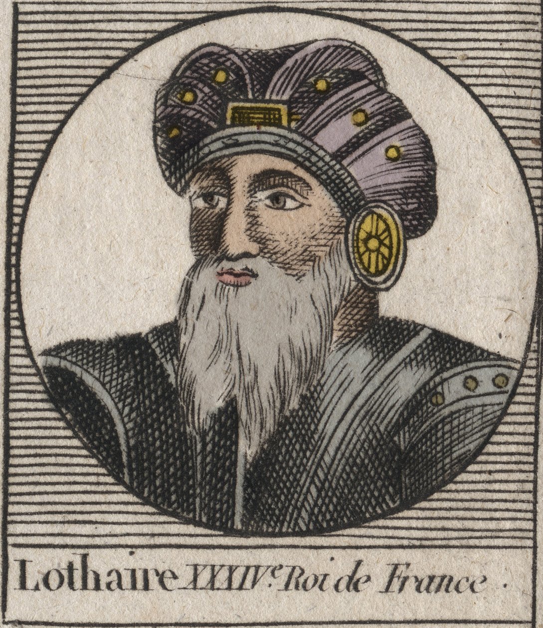 Portrét Lothaira (941-986), krále Franků - Lothair (941-986) Francouzský král - rytina z „“Instruction sur l’Histoire de France““ od Charlese Constanta Le Telliera 1821 od Unknown artist