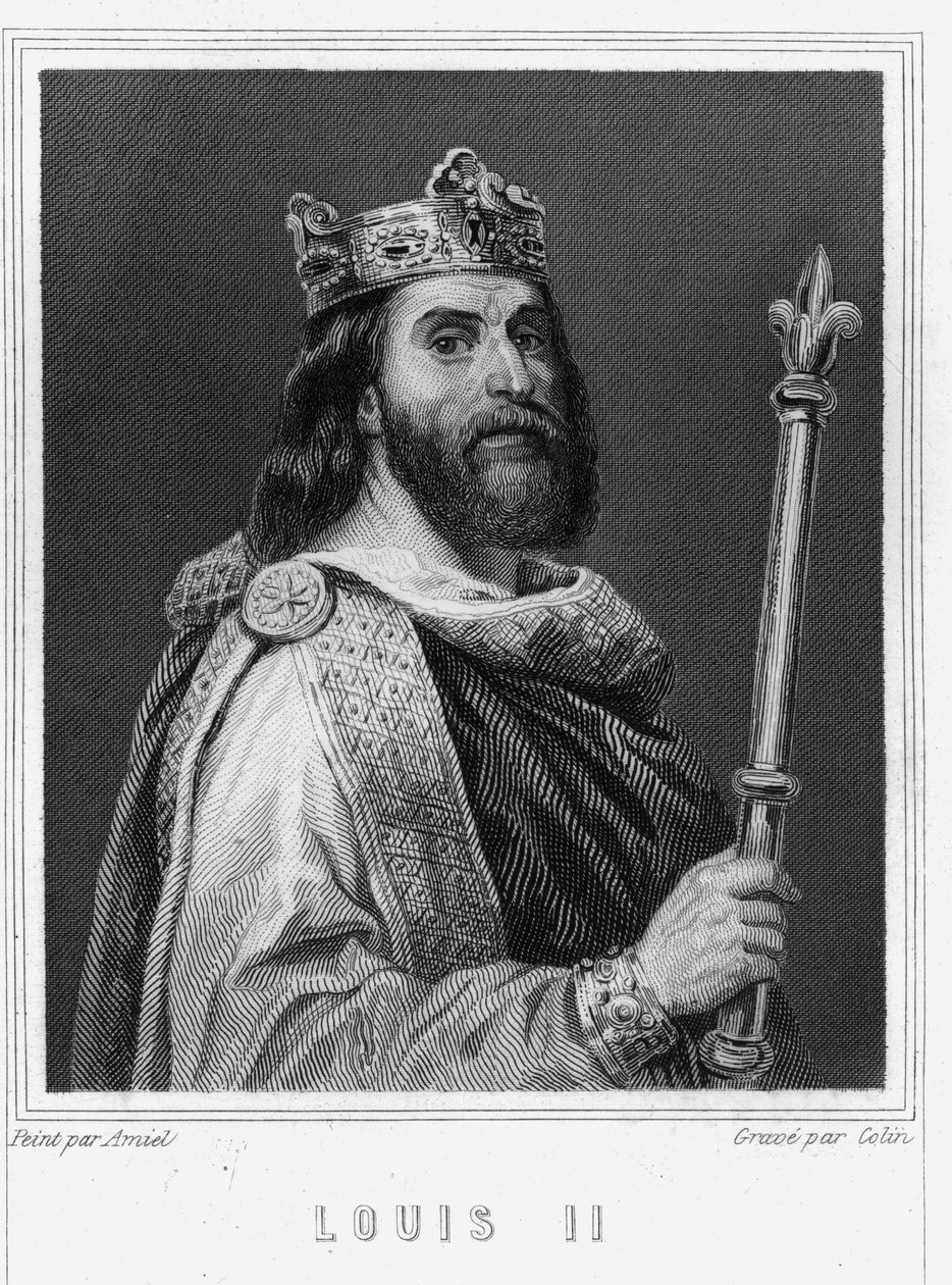 Portrét Ludvíka II. Begue nebo Fainéant (846 - 879), král Francie - v „Histoire des Français““ od Lavallée, rytina, sd. od Unknown artist