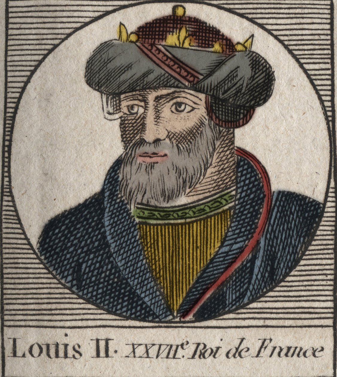 Portrét Ludvíka II Begue nebo Faineant (846 - 879), král franků - Louis II The Stammerer 848 až 879 - rytina z „Instruction sur l