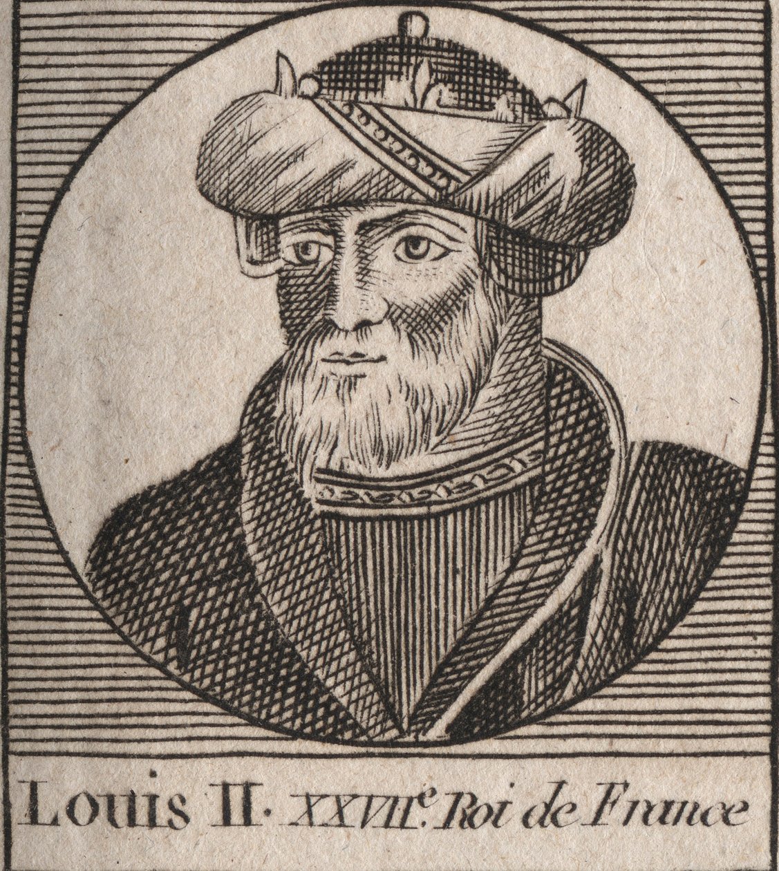 Portrét Ludvíka II Begue nebo Faineant (846 - 879), král franků - Louis II The Stammerer 848 až 879 - rytina z „Instruction sur l