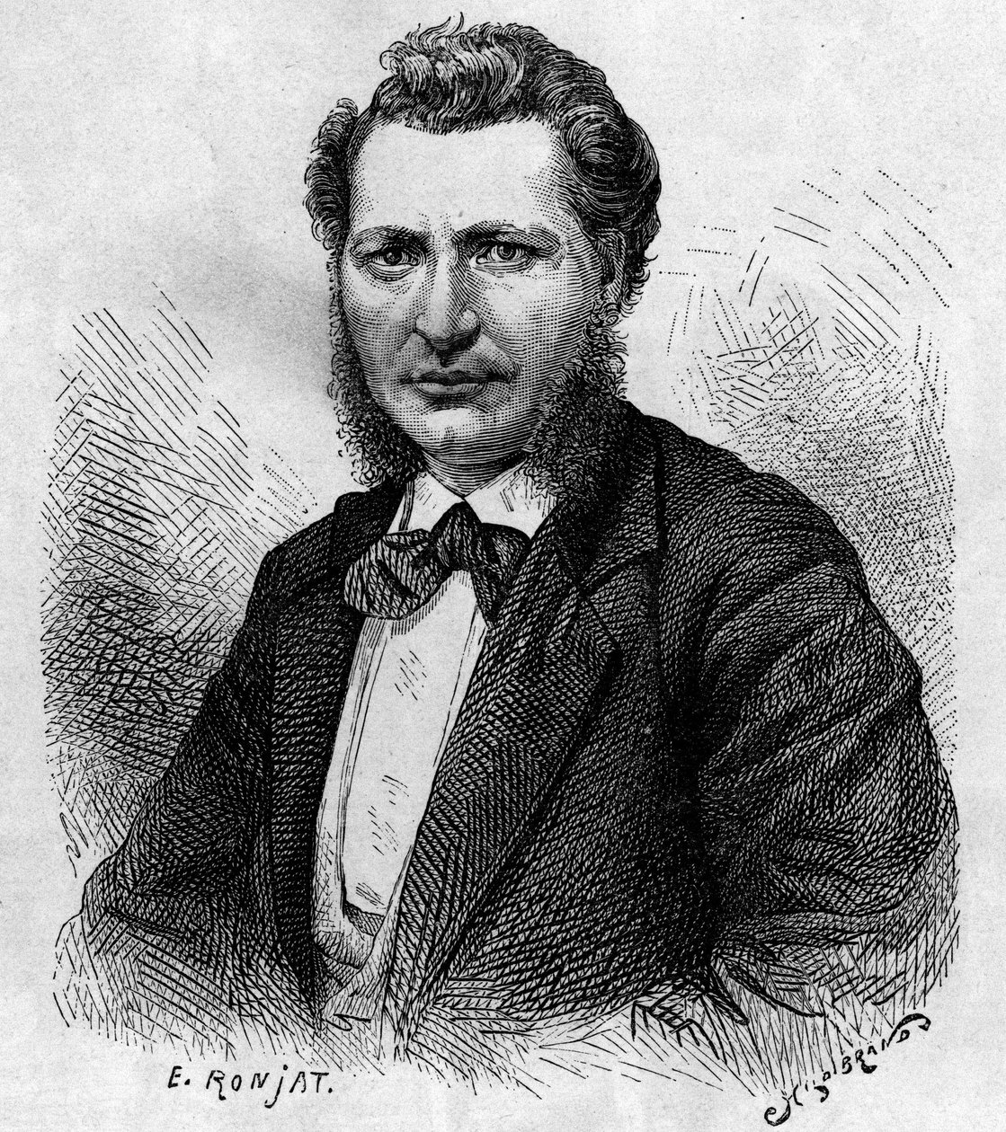 Portrét Louise Riela (1844-1885), kanadského politika a obránce lidu Metis. Rytina v „Le journal de la jeunesse““ od Unknown artist