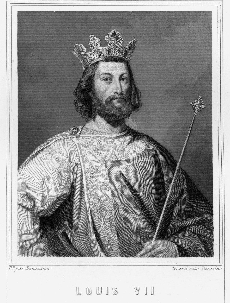 Portrét Ludvíka VII. Mladého (1120 - 1180), krále Francie - v „Histoire des Français““ od Lavallée, rytina, sd. od Unknown artist