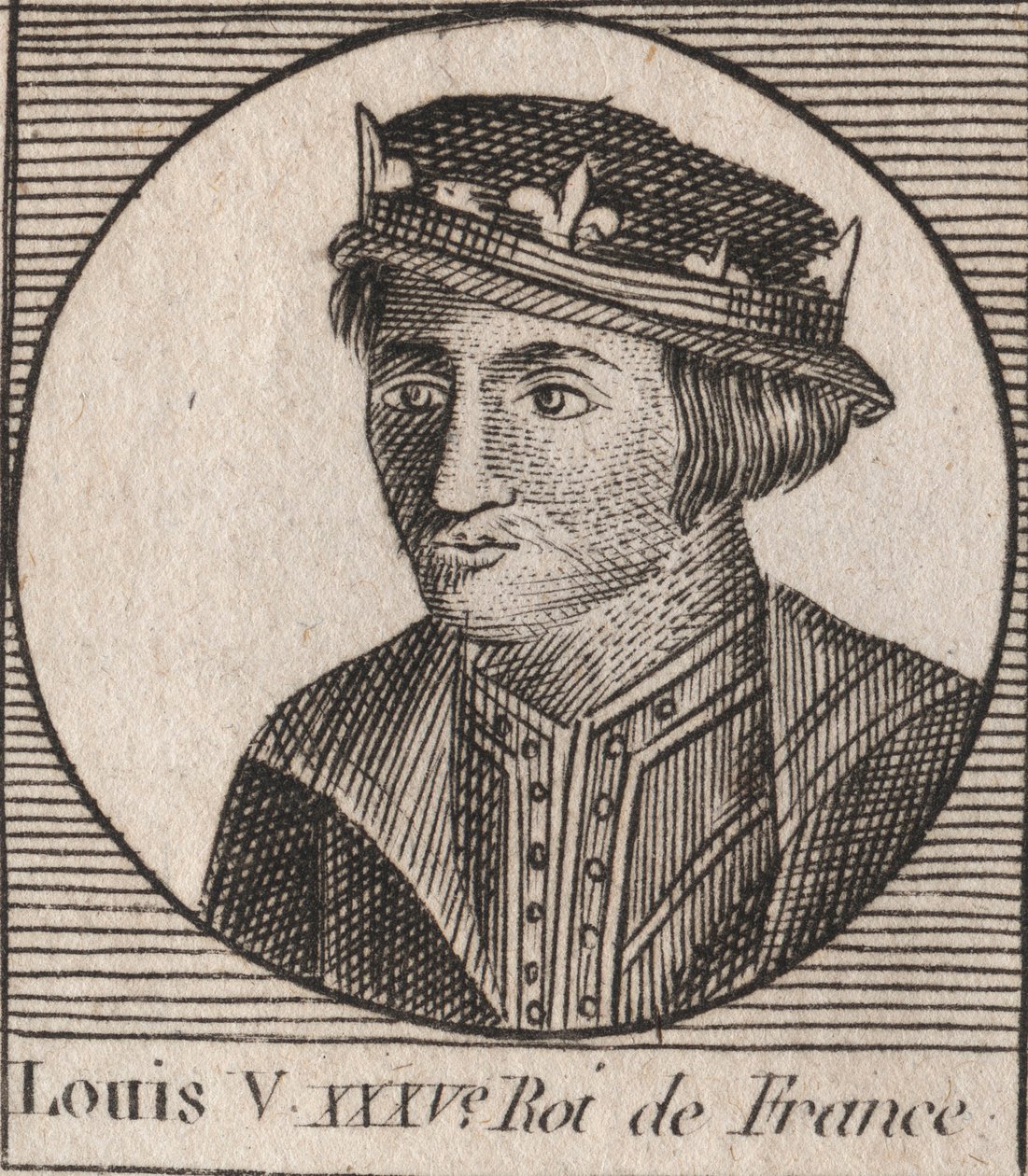 Portrét Ludvíka V. le Faineanta (967-987), francouzského krále - Ludvíka V. Indolentního (967-987) - rytina z „“Instruction sur l’Histoire de France““ od Charlese Constanta Le Telliera 1821 od Unknown artist