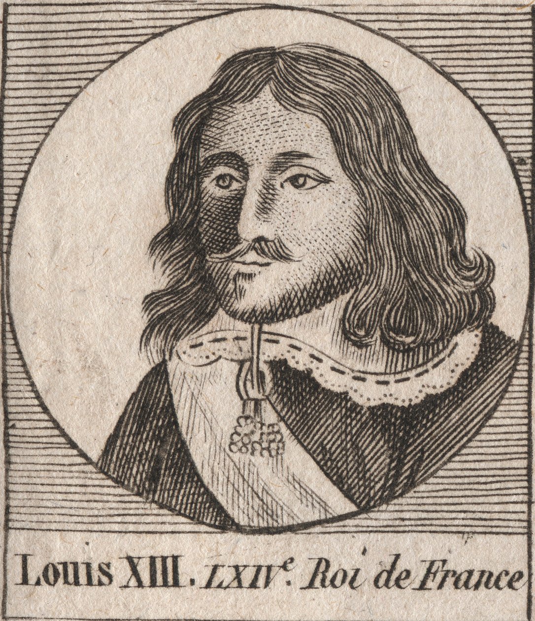 Portrét Ludvíka XIII. Spravedlivého (1601-1643) francouzského krále - Ludvík XIII., francouzský král v letech 1610 až 1643 - rytina z „Instruction sur l