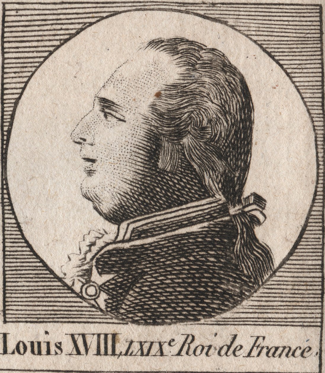 Portrét Ludvíka XVIII. (1755-1824), přezdívaného Desire, král Francie a Navarry v letech 1814 až 1815 a 1815 až 1824 - Ludvík XVIII., známý jako Vytoužený, král Francie - rytina z „Instruction sur l