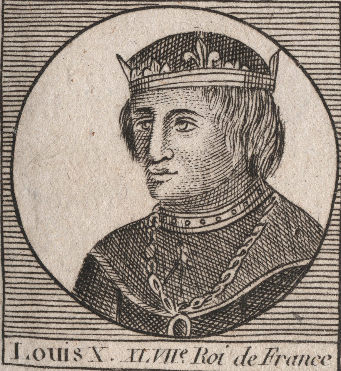 Portrét Ludvíka X. le Hutina (1289 - 1316), krále Francie - Ludvíka X. (1289-1316) Tvrdohlavého, krále Francie a Navarry - rytina z „“Instruction sur l’Histoire de France““ od Charlese Constanta Le Telliera 1821 od Unknown artist